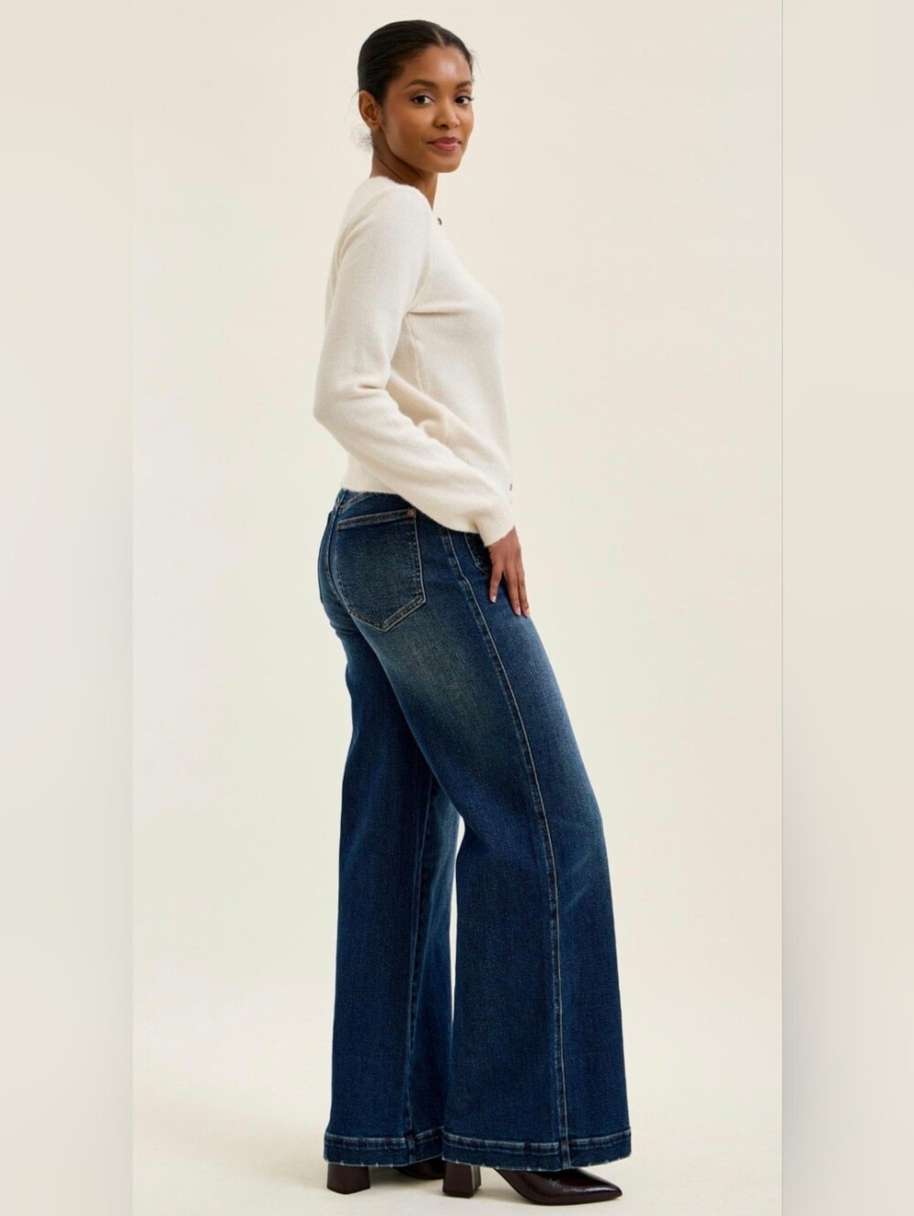 Judy Blue HR LUX Dark Fade Wash Retro Wide Leg Jeans Patch Pockets Various NEW - Picture 5 of 9
